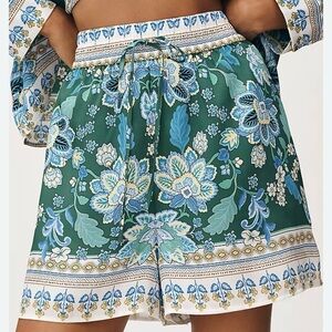 NWT Maeve Printed Silky Shorts Pull-On Size M Blue & Green Floral/Leaf Pattern